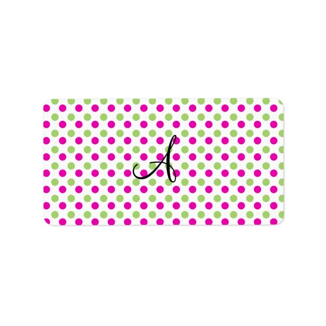 Monogram pink and green polka dots label (Front)