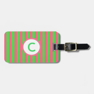 Monogram Pink and Green Striped Luggage Tag