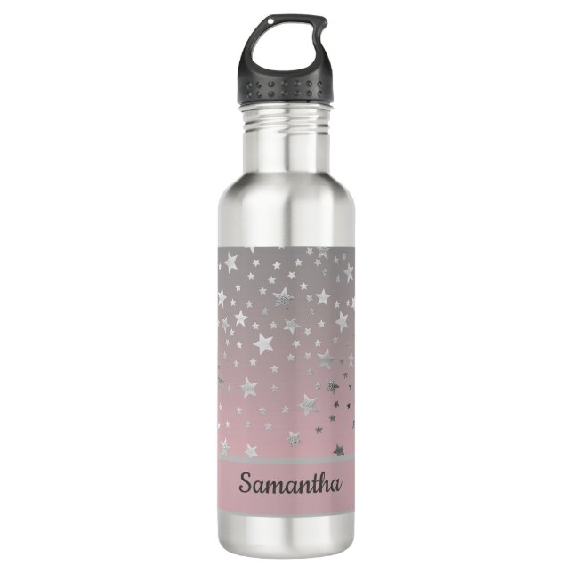 Monogram Pink And Grey Stars Stylish Chic  710 Ml Water Bottle (Front)