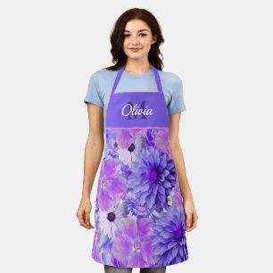 Monogram Pink and Purple Floral Apron