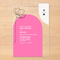 Monogram Pink Arch Floral Wedding Invitation