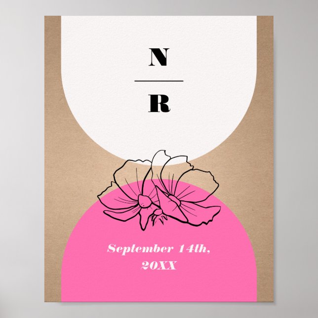 Monogram Pink Arch Floral Wedding Welcome Poster (Front)