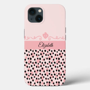 Monogram Pink Black Leopard Cheetah Print Trendy iPhone 13 Case