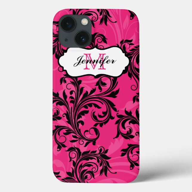 Monogram Pink Black Scrolls Swirls iPad 2/3/4 Case (Back)