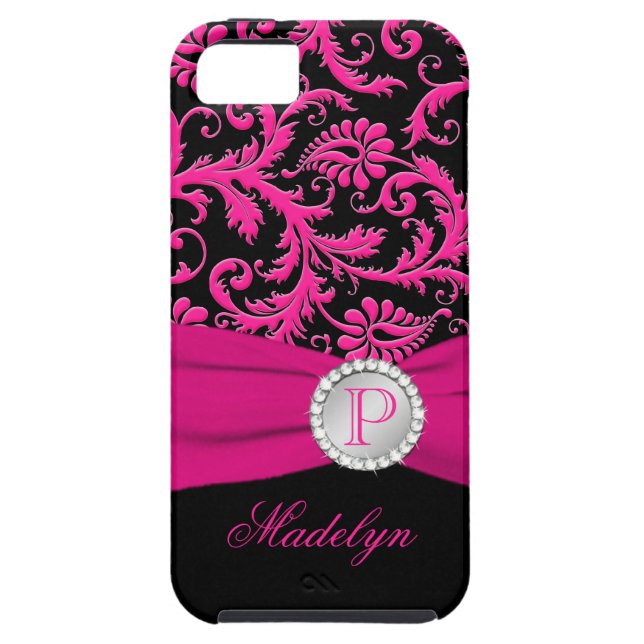 Monogram Pink Black Silver Damask iPhone 5 Case (Back)