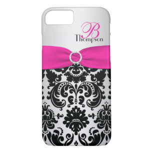 Monogram Pink, Black, Silver Damask iPhone 7 Case