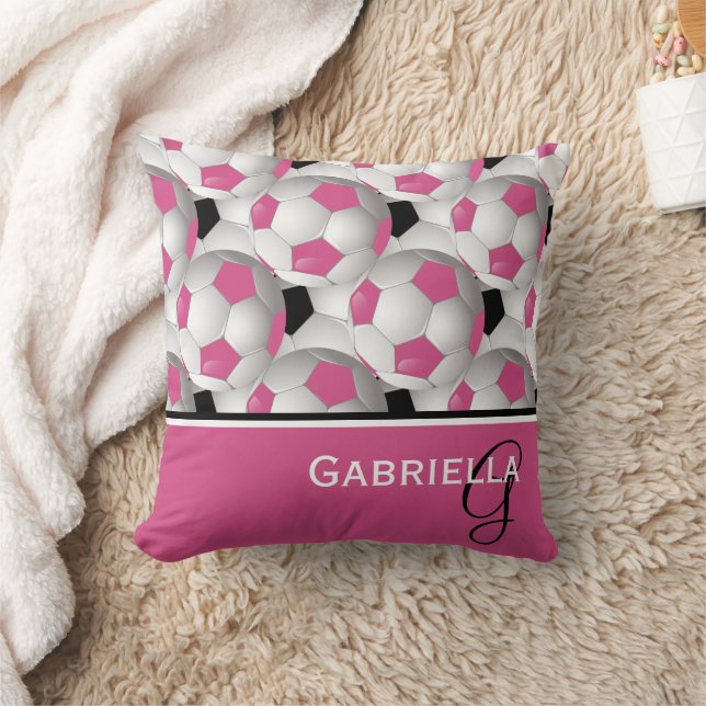 Monogram Pink Black Soccer Ball Pattern Cushion (Blanket)