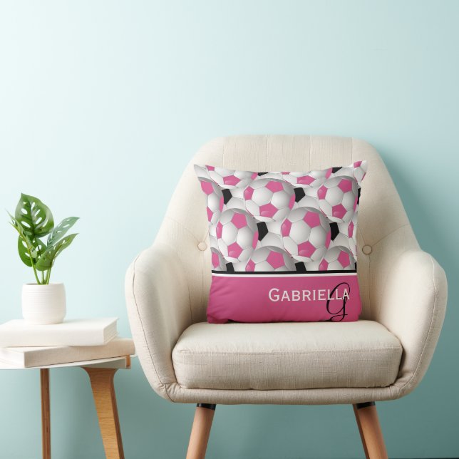 Monogram Pink Black Soccer Ball Pattern Cushion (Chair)