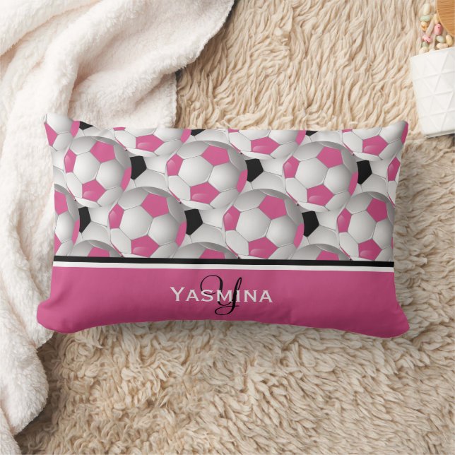 Monogram Pink Black Soccer Ball Pattern Lumbar Cushion (Blanket)