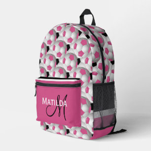 Monogram Pink Black Soccer Ball Pattern Printed Backpack