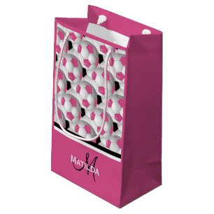 Monogram Pink Black Soccer Ball Pattern Small Gift Bag