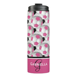 Monogram Pink Black Soccer Ball Pattern Thermal Tumbler