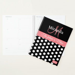 Monogram Pink Black White Polka Dot Planner