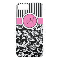 Monogram Pink Black White Striped Damask iPhone 7