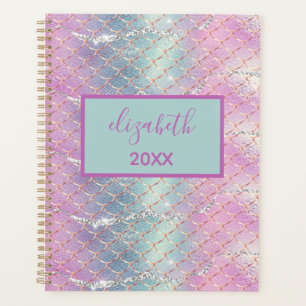 Monogram Pink Blue Silver Glitter Mermaid Scales Planner