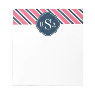 Monogram Pink Blue White Stripe Pattern Notepad