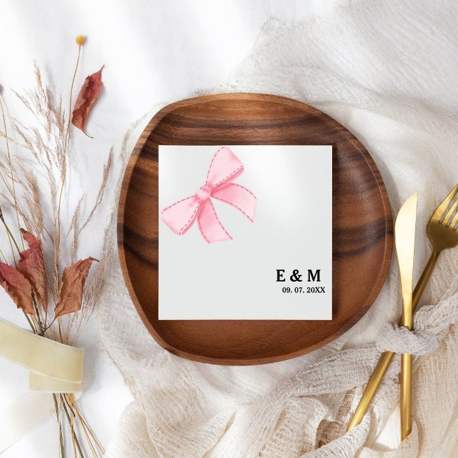 Monogram Pink Blush Bow Boho wedding Napkin (Creator Uploaded)