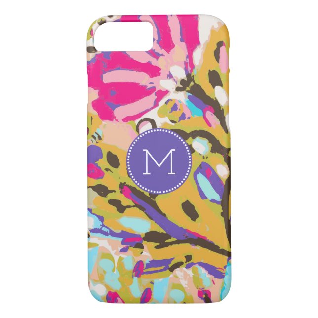 Monogram | Pink Boho Floral I Case-Mate iPhone Case (Back)