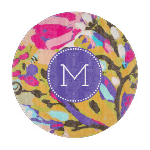Monogram   Pink Boho Floral I Cutting Board