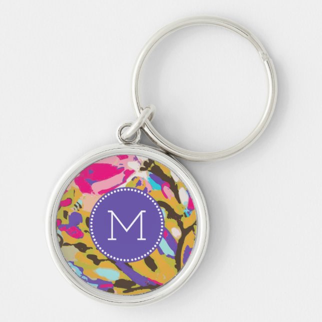 Monogram | Pink Boho Floral I Key Ring (Front)