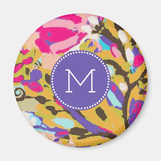 Monogram | Pink Boho Floral I Magnet (Front)