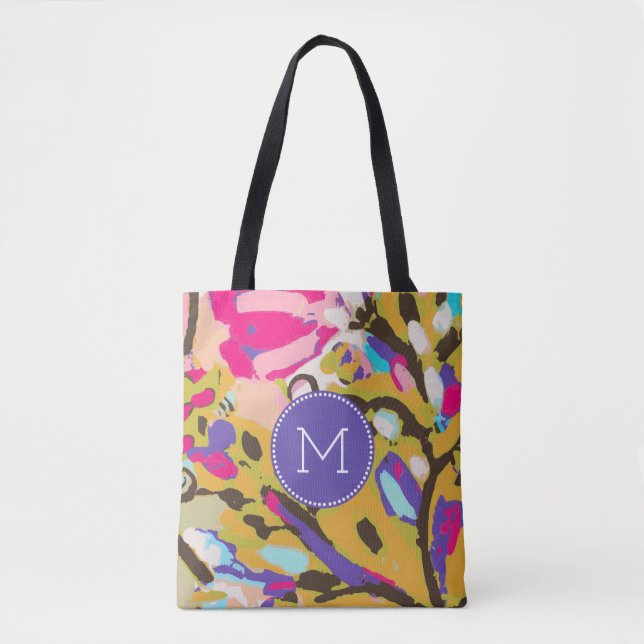 Monogram | Pink Boho Floral I Tote Bag (Front)
