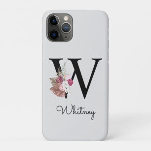 Monogram Pink Boho Girly Floral Initial W Case-Mate iPhone Case