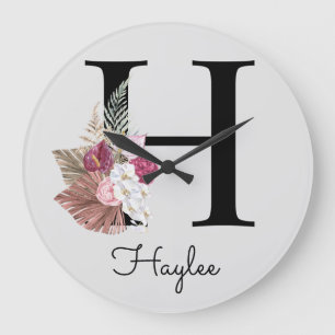 Monogram Pink Boho Initial H Large Cl Large Clock