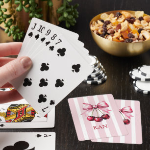 Monogram Pink Bow Cherries Coquette Aesthetic Playing Cards