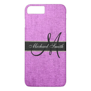 Monogram Pink Burlap Linen Rustic Jute Case-Mate iPhone Case