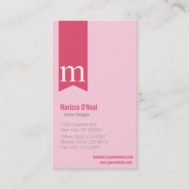 Monogram Pink Business Card (Front)