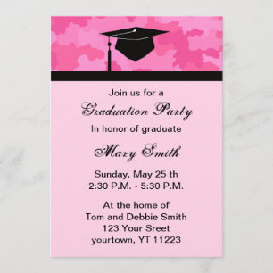 Monogram Pink Camouflage Graduation Party Invite