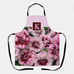 Monogram Pink Carnation January Birthday Flower Apron