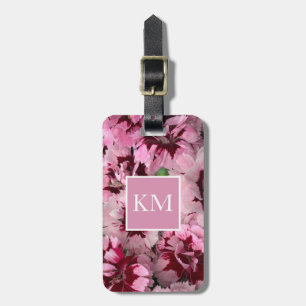 Monogram Pink Carnation January Birthday Flower Luggage Tag