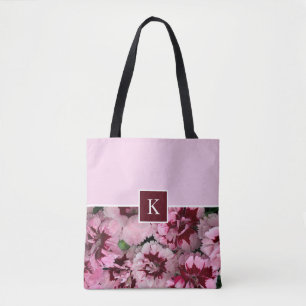 Monogram Pink Carnation January Birthday Flower Tote Bag