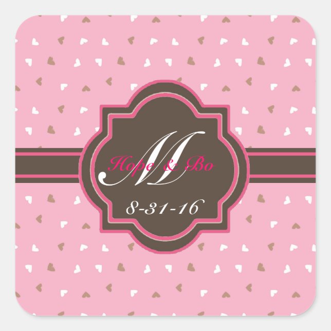 Monogram Pink & Chocolate Envelop Seal Stickers (Front)