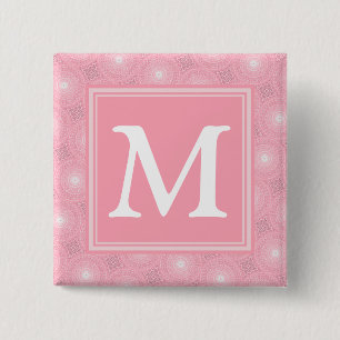 Monogram pink circles pattern 15 cm square badge