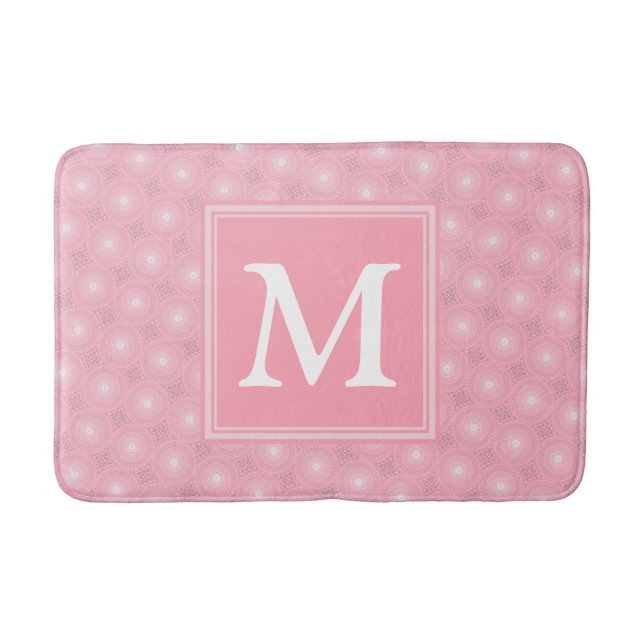 Monogram pink circles pattern bath mat (Front)