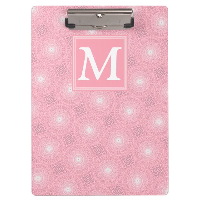 Monogram pink circles pattern clipboard (Front)