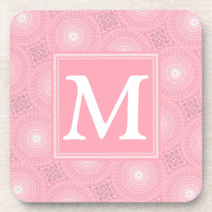 Monogram pink circles pattern coaster