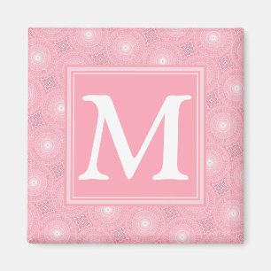 Monogram pink circles pattern magnet