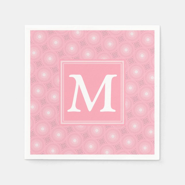 Monogram pink circles pattern napkin (Front)