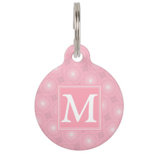 Monogram pink circles pattern pet tag