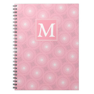 Monogram pink circles pattern spiral notebook