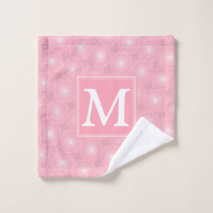 Monogram pink circles pattern wash cloth
