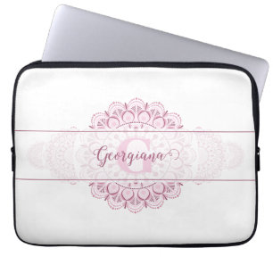 Monogram Pink Confetti Lace Ornamental Mandala Laptop Sleeve