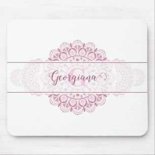 Monogram Pink Confetti Lace Ornamental Mandala Mouse Pad