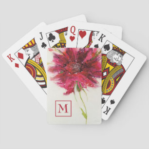 Monogram   Pink Daisy on White Playing Cards