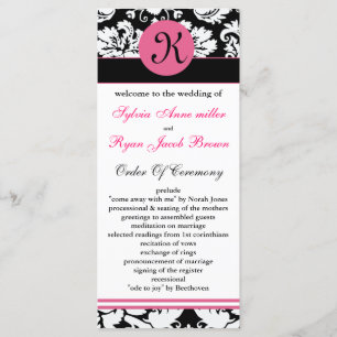 monogram pink damask Wedding program Programme