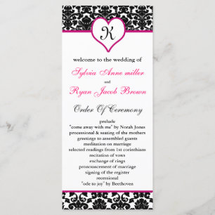 monogram pink damask Wedding program Programme
